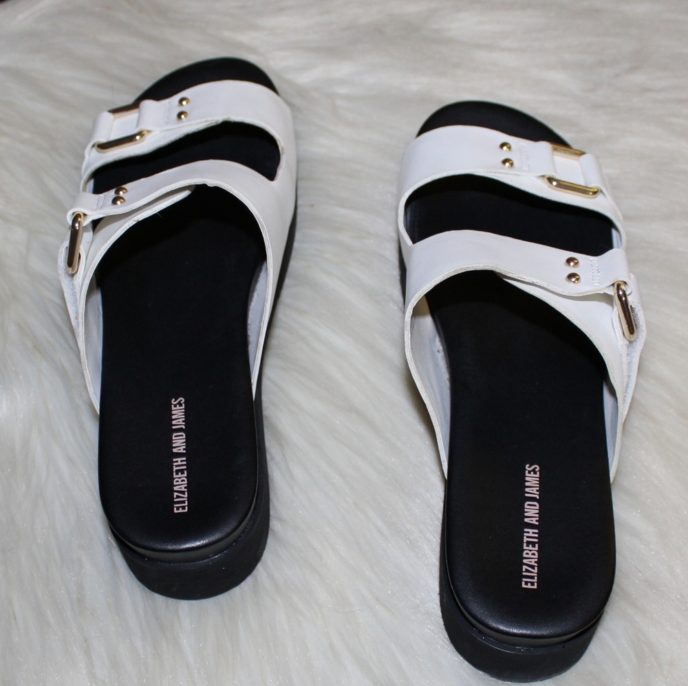 Elizabeth & James White Platform Adjustable Double Buckle Slide Clematis Sandals - Picture 3 of 11